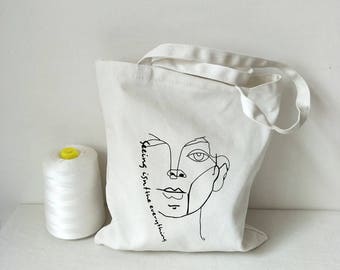 Face Printed Tote, Tote Bag Canvas, Tote Bag , Shopper Bag, Eco Tote Bag, Grocery Bag,Screen Printed Bag,Market Bag,Gift for Her