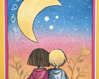 Over the Moon Love/Valentine's Day Greeting Card (A6)