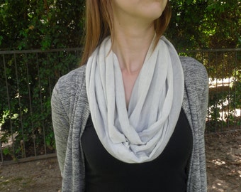Gray and White Striped Infinity Scarf