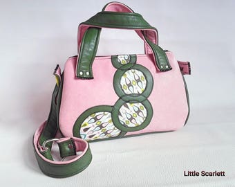 Handbag leather pink, Khaki and fabrics