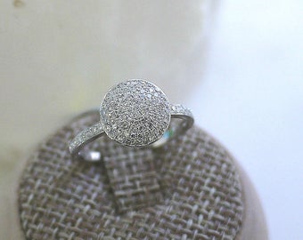 18K solid white gold round diamond disc dome ring