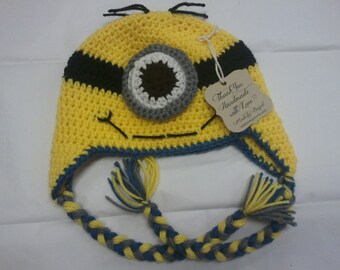 Hat, Crochet, Minion/Minion Earflap Beanie