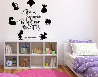 Wall Sticker Decals Alice In Wonderland Cartoon Rabbit Tea Time Cheshire Cat Girl Nursery Bedroom 1391b