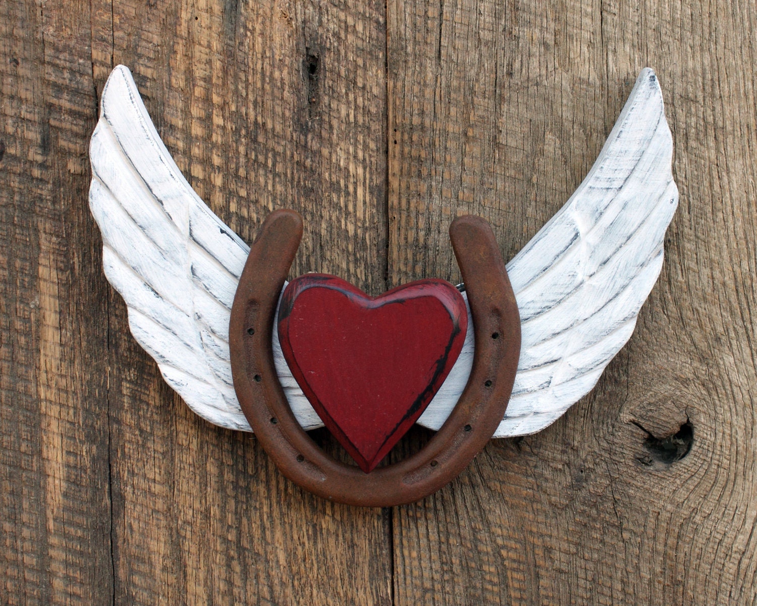 Horse sign Horseshoe with Angel Wings and Heart Hoof Beats