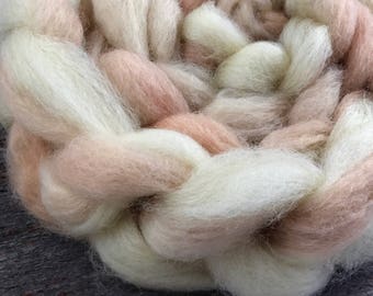 Avocado, coreopsis, and natural on Blue Faced Leicester Roving