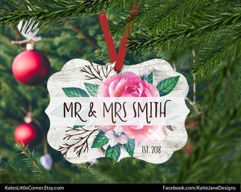 Mr & Mrs Ornament, Our First Christmas Ornament, Married Ornament, Custom Ornament, Wedding Gift, Benelux Ornament, Gift for Couple