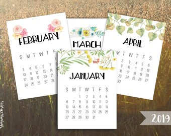 2019 Calendar Printable 3x4 Desk Calendar // Pocket Scrapbooking // Watercolor Calendars For Crafting // Instant Download Planner Printables