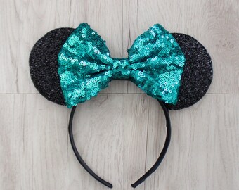 Teal Disneyland Ears, Minnie Mouse Ears, Mickey Mouse Ears, Minnie Ears, Mickey Ears, Disney Ears, Teal Sequin Bow, Disneyland Ears, Disney