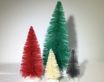 Bright Christmas colors set of 4 sisal trees: seafoam green, red, white, gray