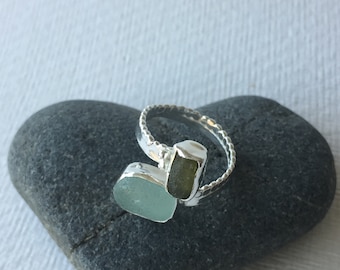 Silver and Cornish sea glass ring