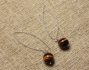 Earrings 925 sterling silver and stone - Tiger eye 10mm