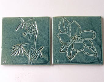 Ceramic Coasters, Set of Two, 100% Handmade, Bamboo and Magnolia