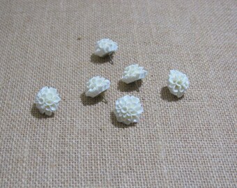 Set of 6 Ivory Dahlia Flower push pins, thumb tacks