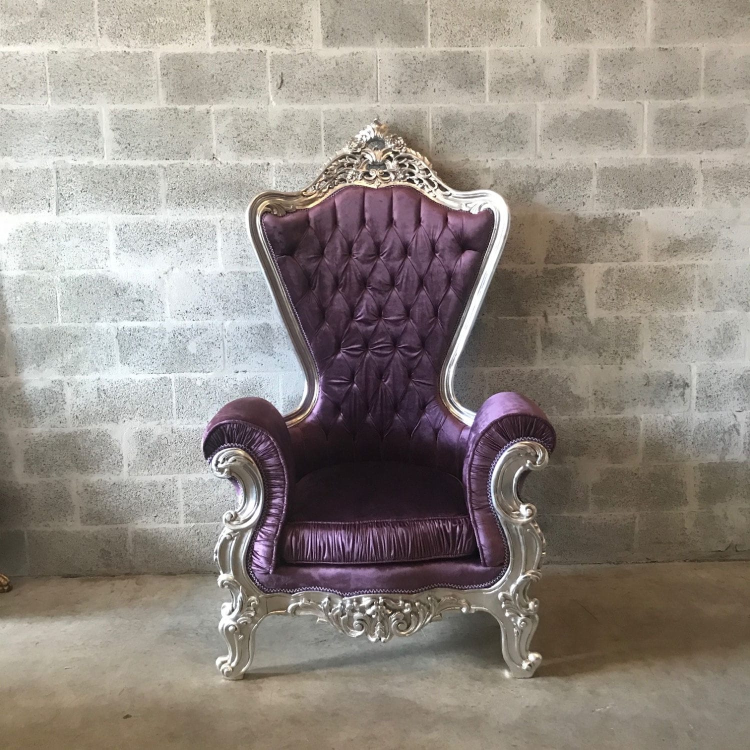 Italian Baroque Throne Chair High Back Reproduction Silver Chair
