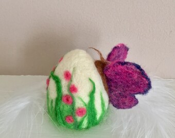 Sale! Wool Felted Easter Egg Needle Felted Easter Egg with Butterfly