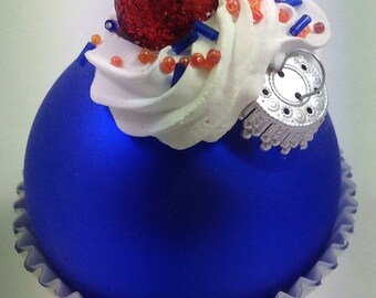 Cupcake Ornament - Blue & Orange