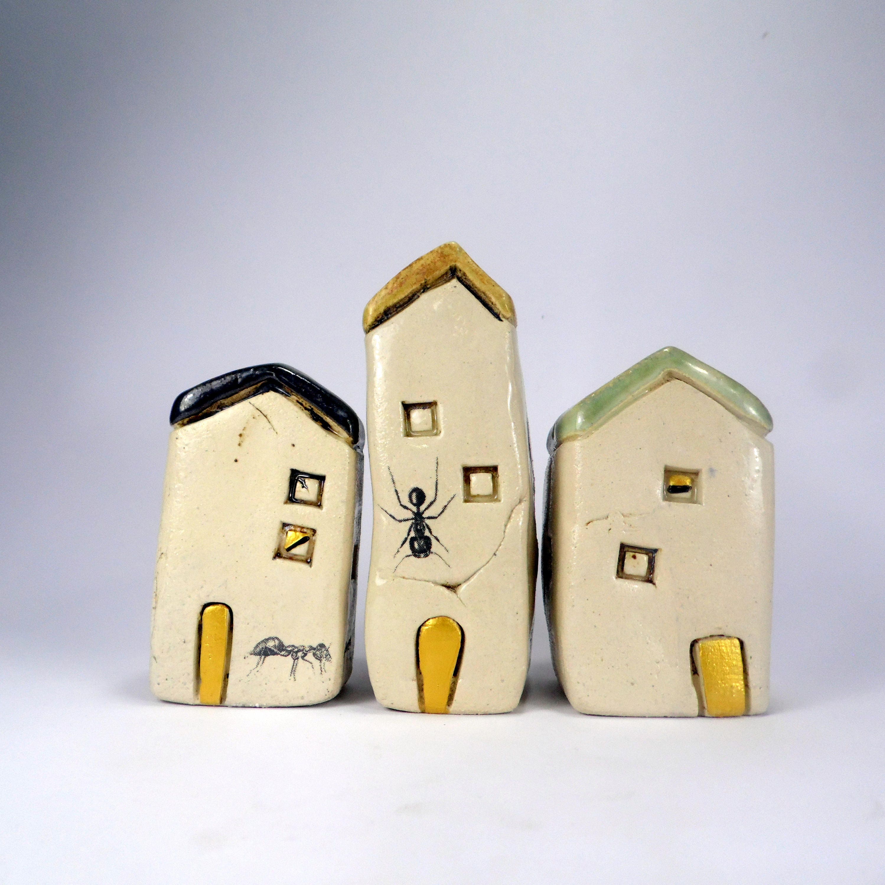 Ceramic Houses Set Of 3 Houses Miniature Houses Little