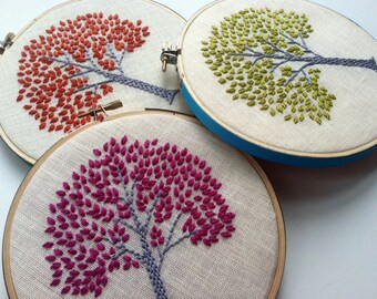 Tree by mlmxoxo. hand embroidered. orange. purple. green. Tree of Life. wedding gift. handmade home decor. 6" embroidery hoop art.