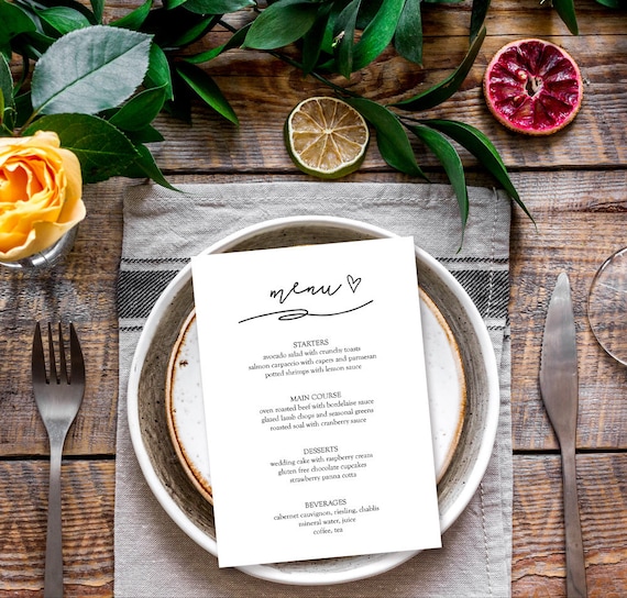 Menu template Elegant dinner party menu template Bridal