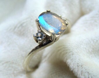 Faceted Labradorite and Aquamarine Ring Sterling Silver