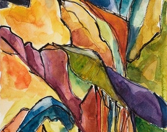 Art Painting Watercolor Tropical Banana Leaves Landscape Caribbean Print