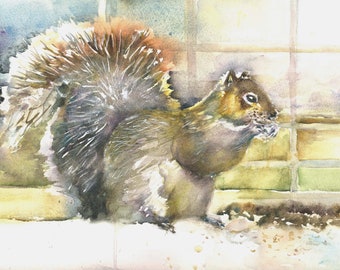 original squirrel Watercolor Painting - squirrel painting- nature decor- squirrel watercolor- grey squirrel art