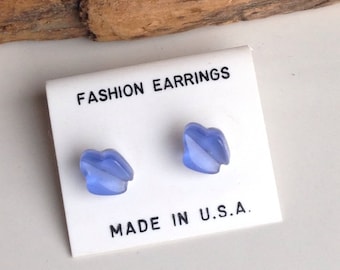 Plastic Earrings, Stud Earrings, Blue Earrings, Small Earrings, New Old Stock, 1980s Earrings