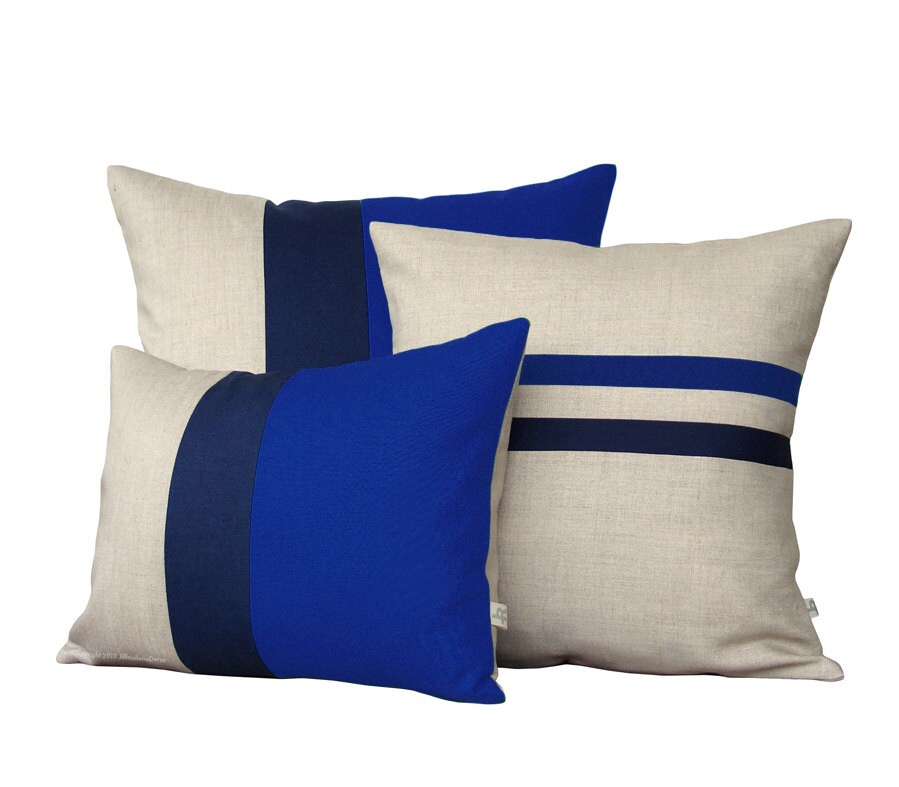 Cobalt Blue Pillow Set Color Block and Striped Pillow Set by
