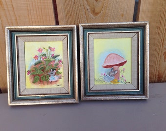 Set of 2 original mouse oil paintings