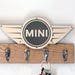 MINI Cooper Key Caddy, Key Rack With 4 Hooks, Red Oak with a Mirrored Stainless Finish - Ready to Ship!