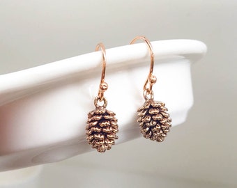 Rose Gold Pine Cone Earrings / Pink Gold Earrings / Pink Pine Cone Earrings / Winter Earrings / Forest Earrings / Woodland Earrings