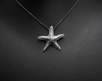 Sterling silver starfish pendant, starfish necklace, diver gift, nautical pendant, sea ocean pendant, large pendant, silver sea star