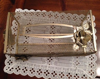 Vintage Gold Tone Mesh Tissue Holder