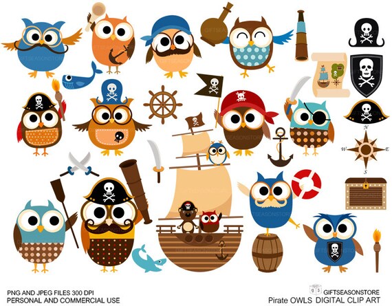 zip 16+ card student and Pirate Personal INSTANT clip owl for art use Commercial