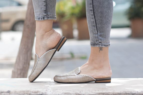 leather mules womens flat