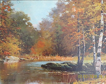 Autumn Leaves Robert Wood Artist Large Oil Painting Dated 1959