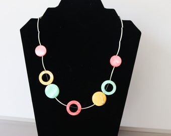 Pink, green and yellow shell necklace