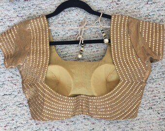 Gorgeous Heavy kundan work Blouse , gold sari top - gold saree blouse
