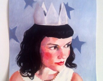 Jenny Queen of the stars - square print on paper - print of original acrylic painting - woman face art