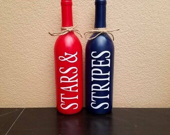 Fourth of July Wine Bottles - 4th of July Wine Bottles - Fourth of July Decor - 4th of July Decor - Wine Bottle Decor - Patriotic Decor