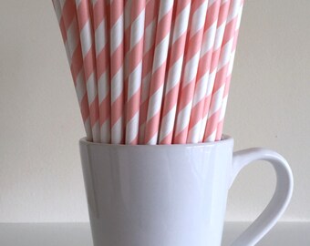 Blush Pink Striped Paper Straws Party Supplies Party Decor Bar Cart Cake Pop Sticks Mason Jar Straws Baby Shower Graduation