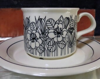 Arabia of Finland, Esteri Tomula, Black Krokus coffee cup and saucer.