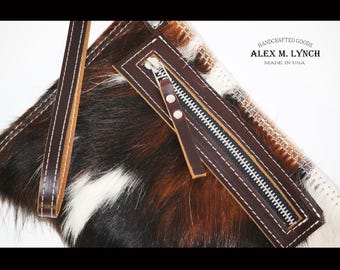 Cowhide clutch - hair on hide clutch - zippered bag