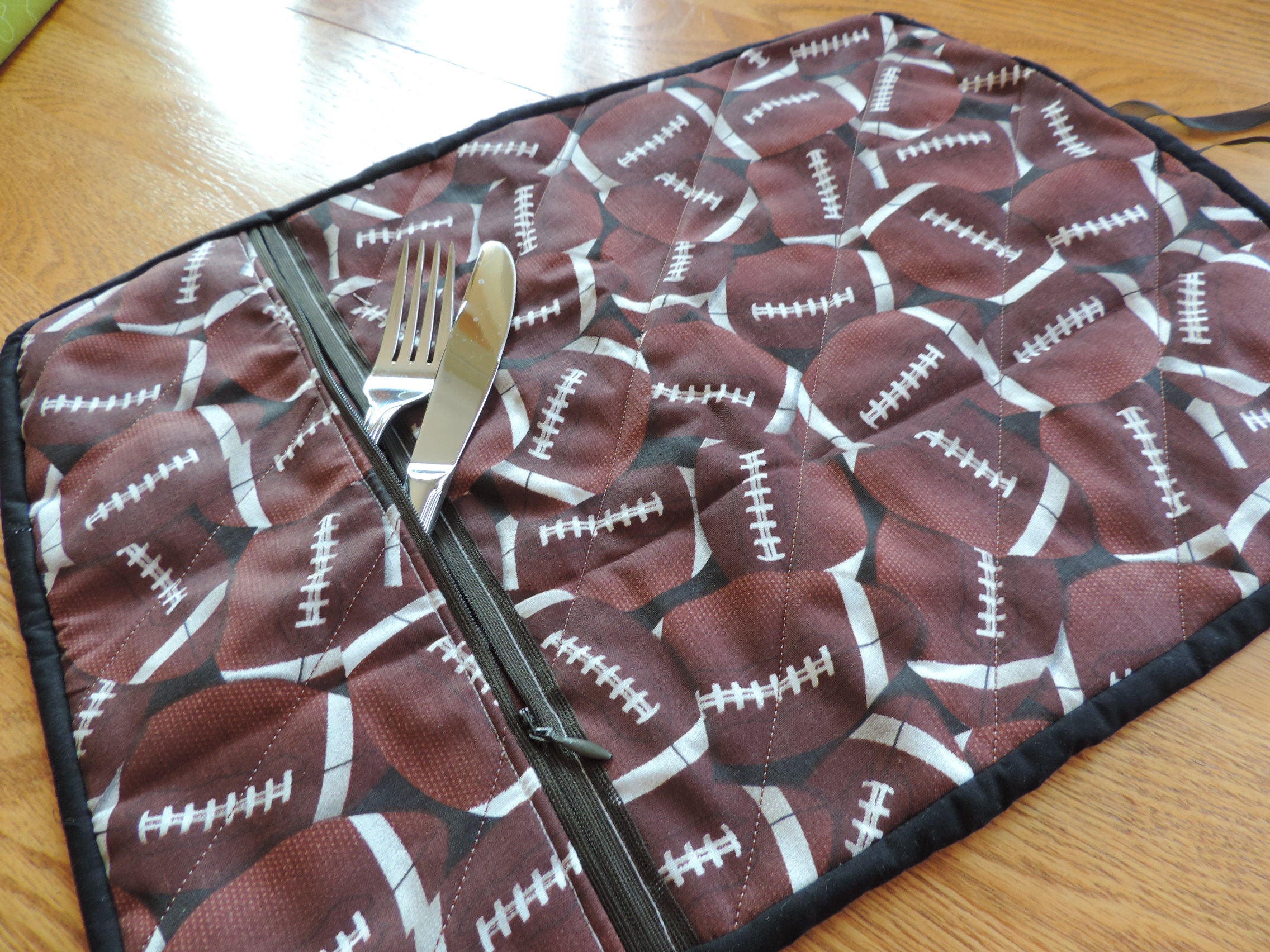 rolled placemat with silverware pocket for lunch