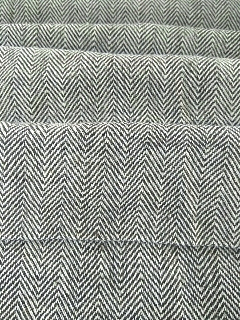 Download Black And White Herringbone Weave Organic Cotton Khadi Fabric