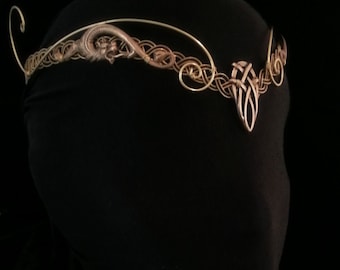 Gold Medieval elven Pagan Viking crown, tiara, circlet, headpiece tiara, celtic Dragon larp