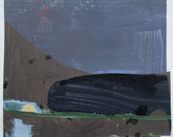 Waiting, Original Abstract Collage Painting on Paper, Stooshinoff