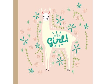 It's A Girl Llama Card