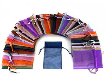 10/25/50 pcs Organza Silky Draws Ring Pouch Gift Packing Bags Mix Colors 3.5 x 5, 12cm x 9cm x 7cm