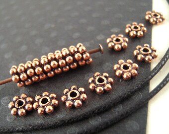 Daisy Copper Spacer Beads - Lot of 100 - 5mm Antiqued 100% Copper Metal Spacers with 1mm Holes for Jewelry Making - Fast Shipping - F049